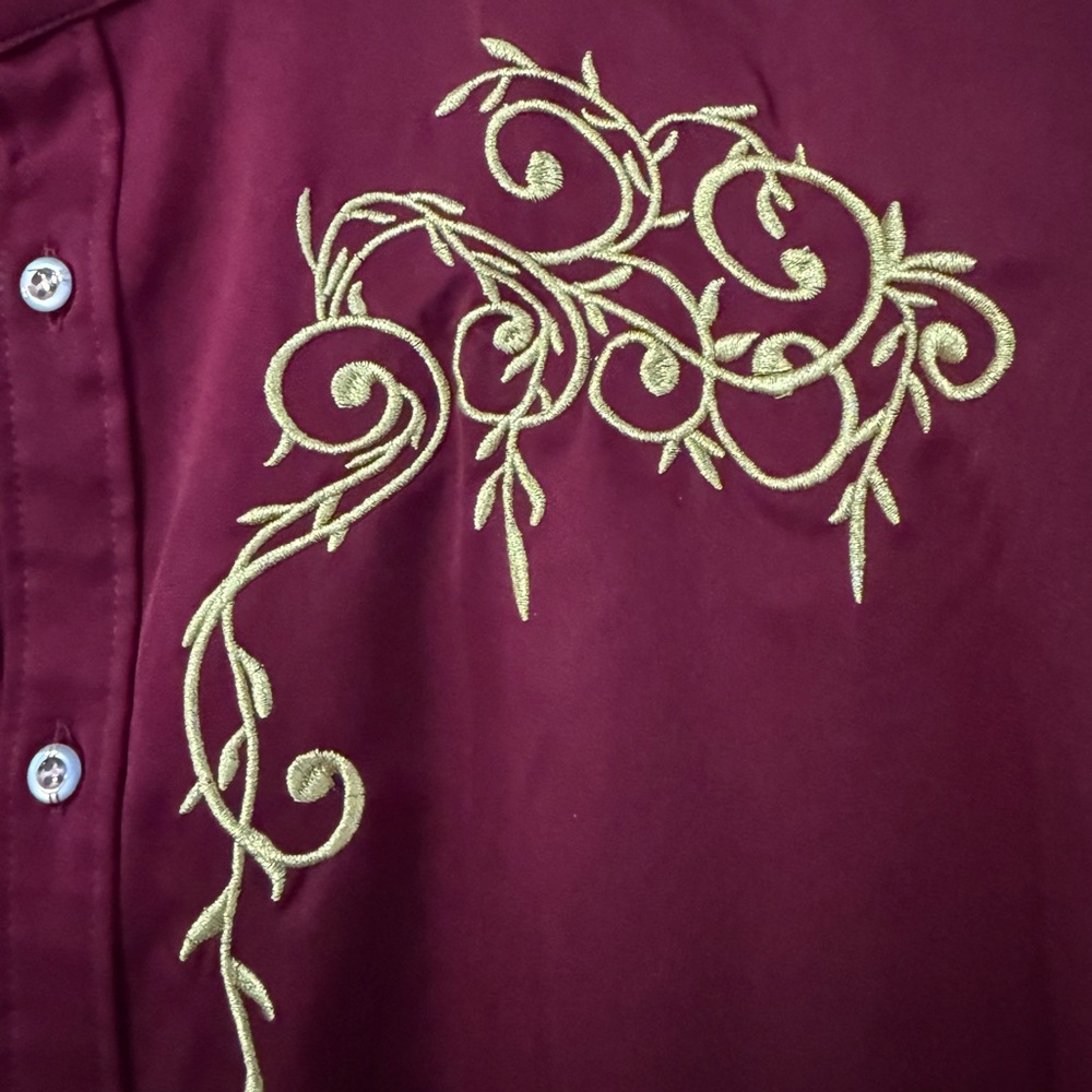 Burgundy Shirt Gold Embroidery Zeroyaa Mens XLarge XL red button down NWT NEW - Picture 5 of 14